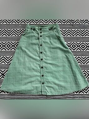 Vintage 80s Mizz Lizz Sage Green Grid Midi Skirt Western Yoke 9/10